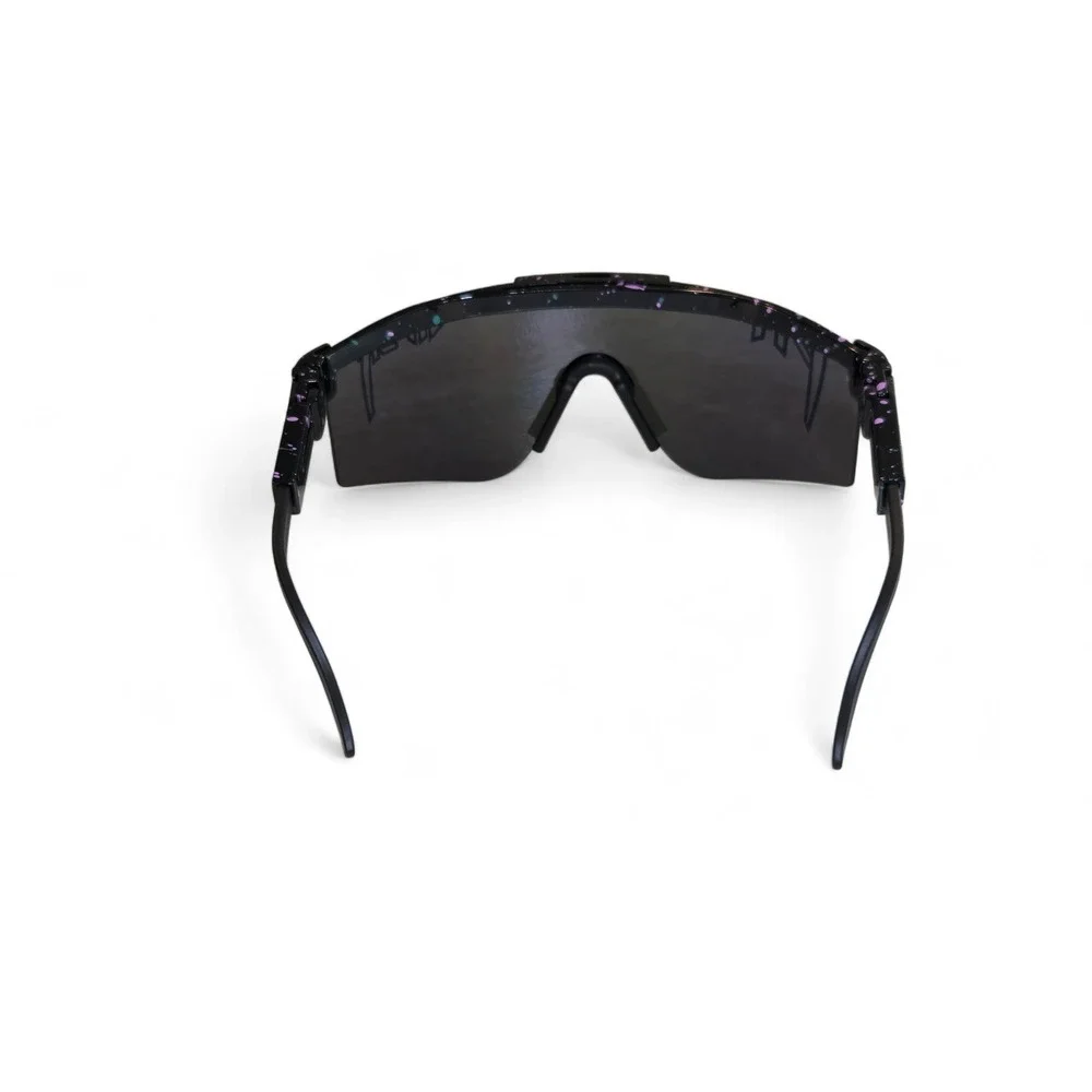 Shield Wrap Sunglasses Black Splatter Frame‎ Purple Teal Mirror Lens Sport